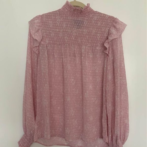 NWOT - Pretty Pink Ruffled Turtleneck Blouse - Picture 1 of 3